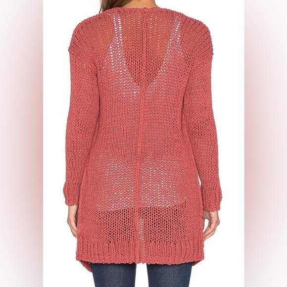 Free People simply sienna open front long cardigan in rose pink - Picture 7 of 11